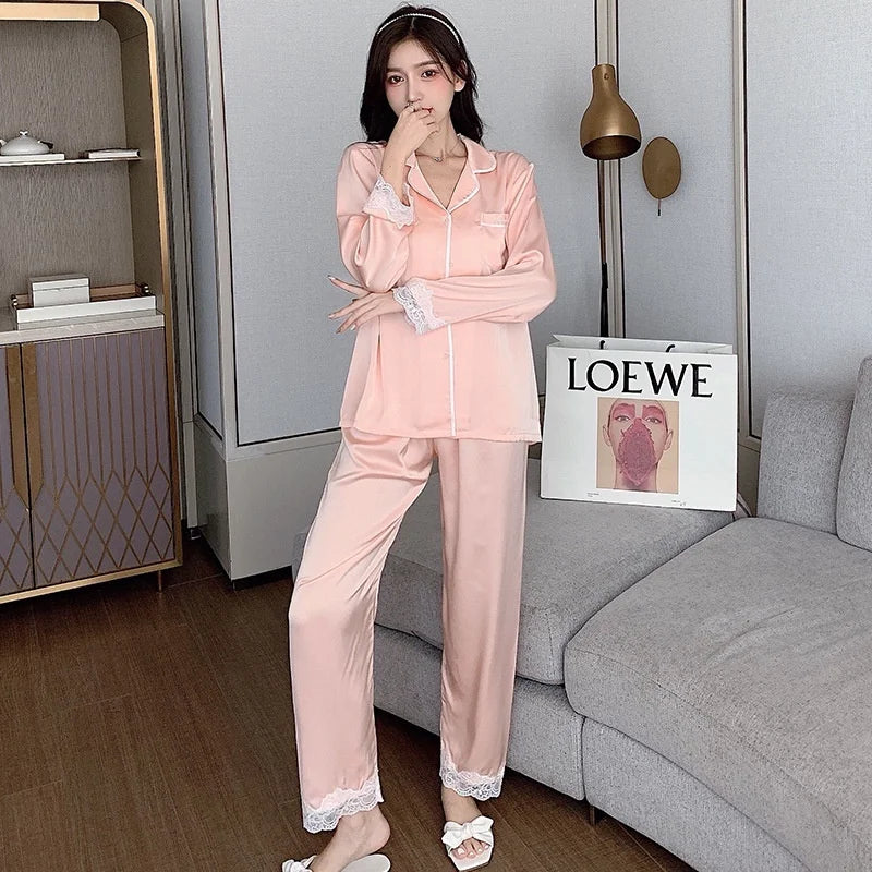 Ulady Lace Sweet Ice Silk Women's Pajama Set - Comfort and Elegance for Relaxation