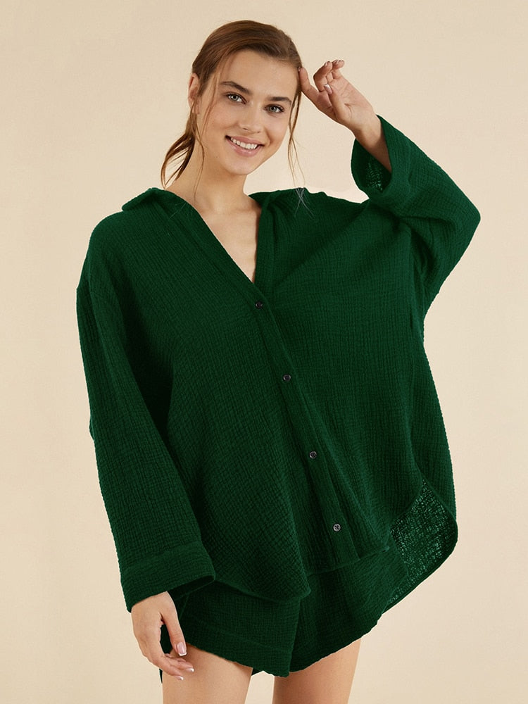 Women's Cotton V-Neck Pajama Set - Comfortable and Casual Sleepwear