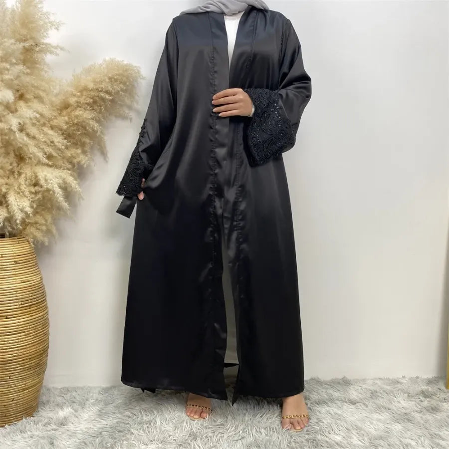 Satin Black Abaya Dress – Modest Islamic Kaftan for Women