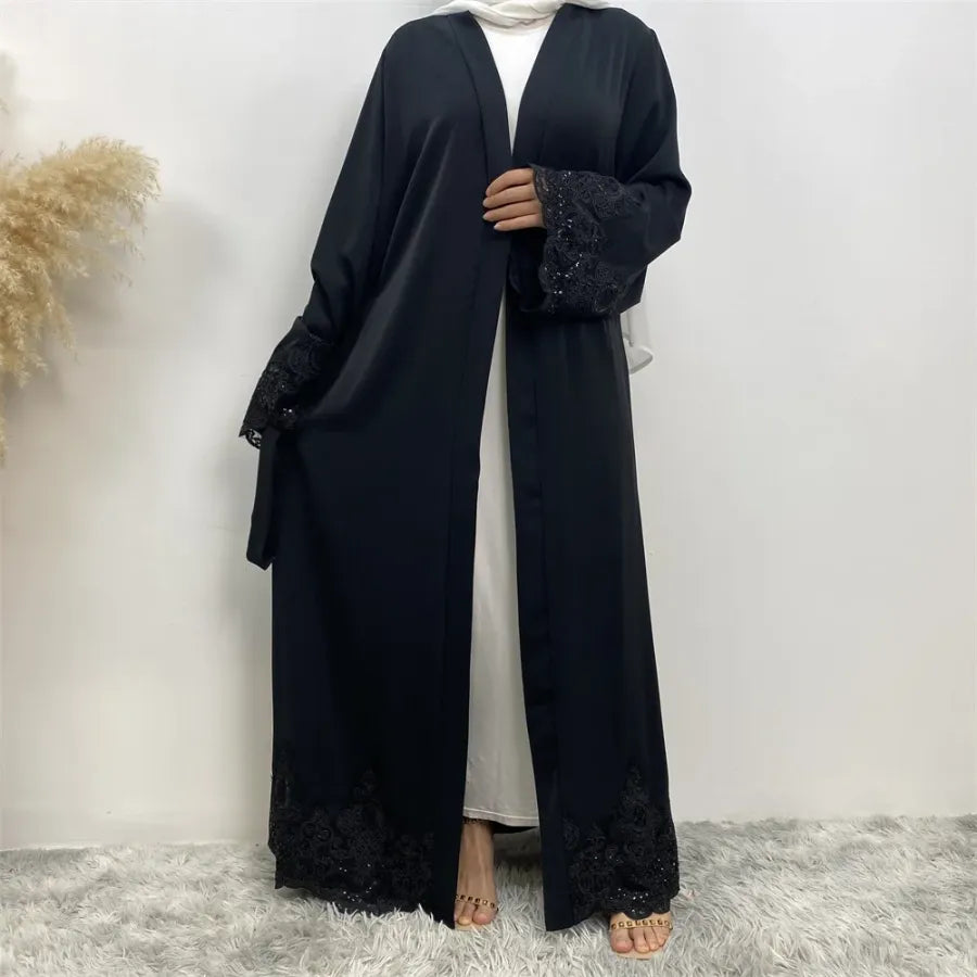 Elegant Nida Abaya Dress with Appliques Sleeves for Muslim Women