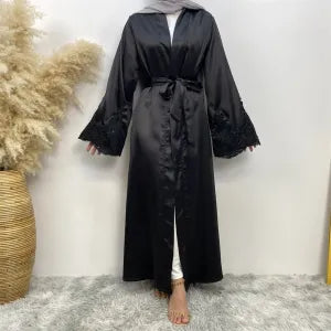 Satin Black Abaya Dress – Modest Islamic Kaftan for Women
