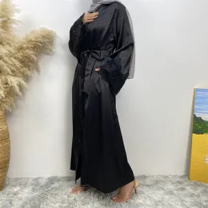 Satin Black Abaya Dress – Modest Islamic Kaftan for Women