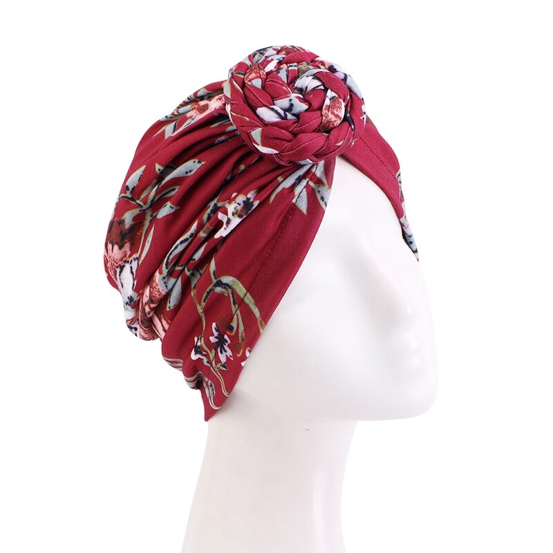 Women's Muslim Hijab Floral Braided Knot Turban Hat - Stylish Headwrap for Casual and Special Occasions