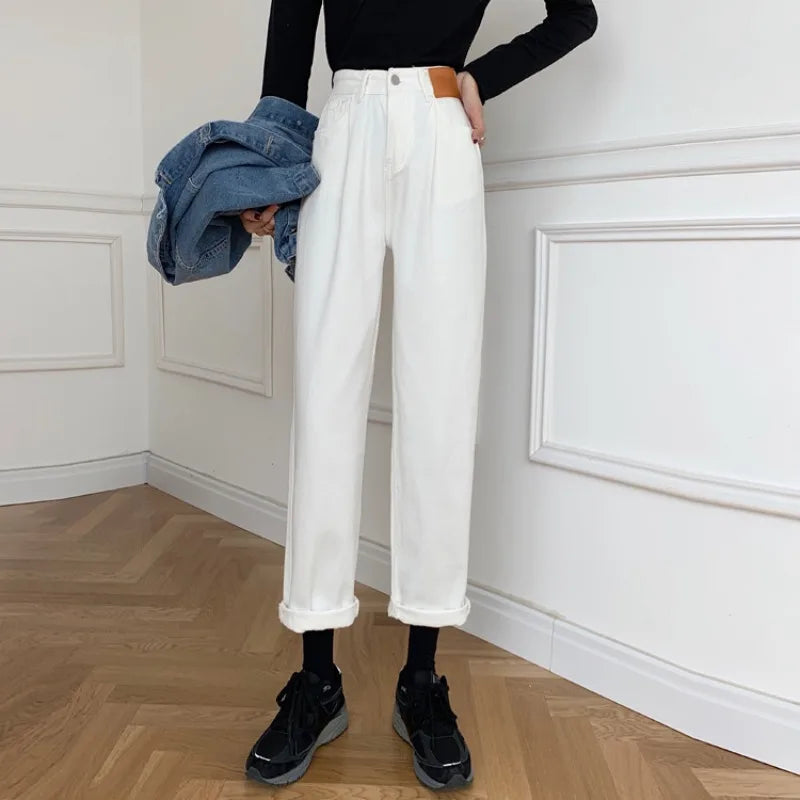 Vintage High Waist Straight Jeans for Women Streetwear Loose Female Denim Pants Buttons Zipper Ladies Trousers girls 2021