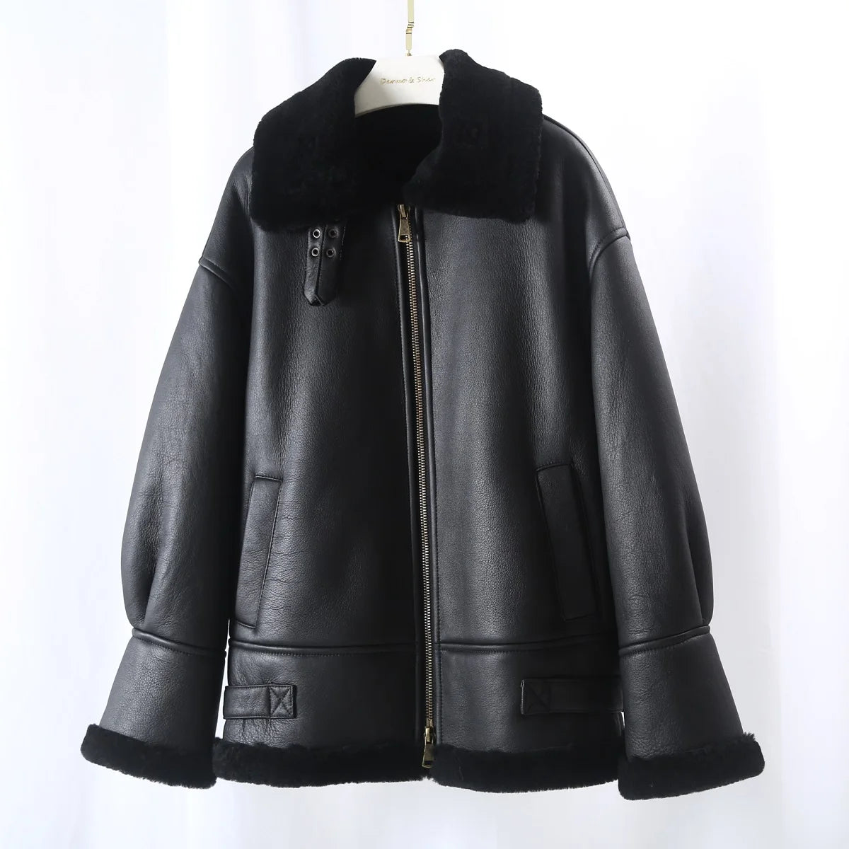 Coat Winter Jacket Women Man Genuine Leather Natural Merino Sheep Fur Outerwear Locomotive Double Faced Fur Real Fur