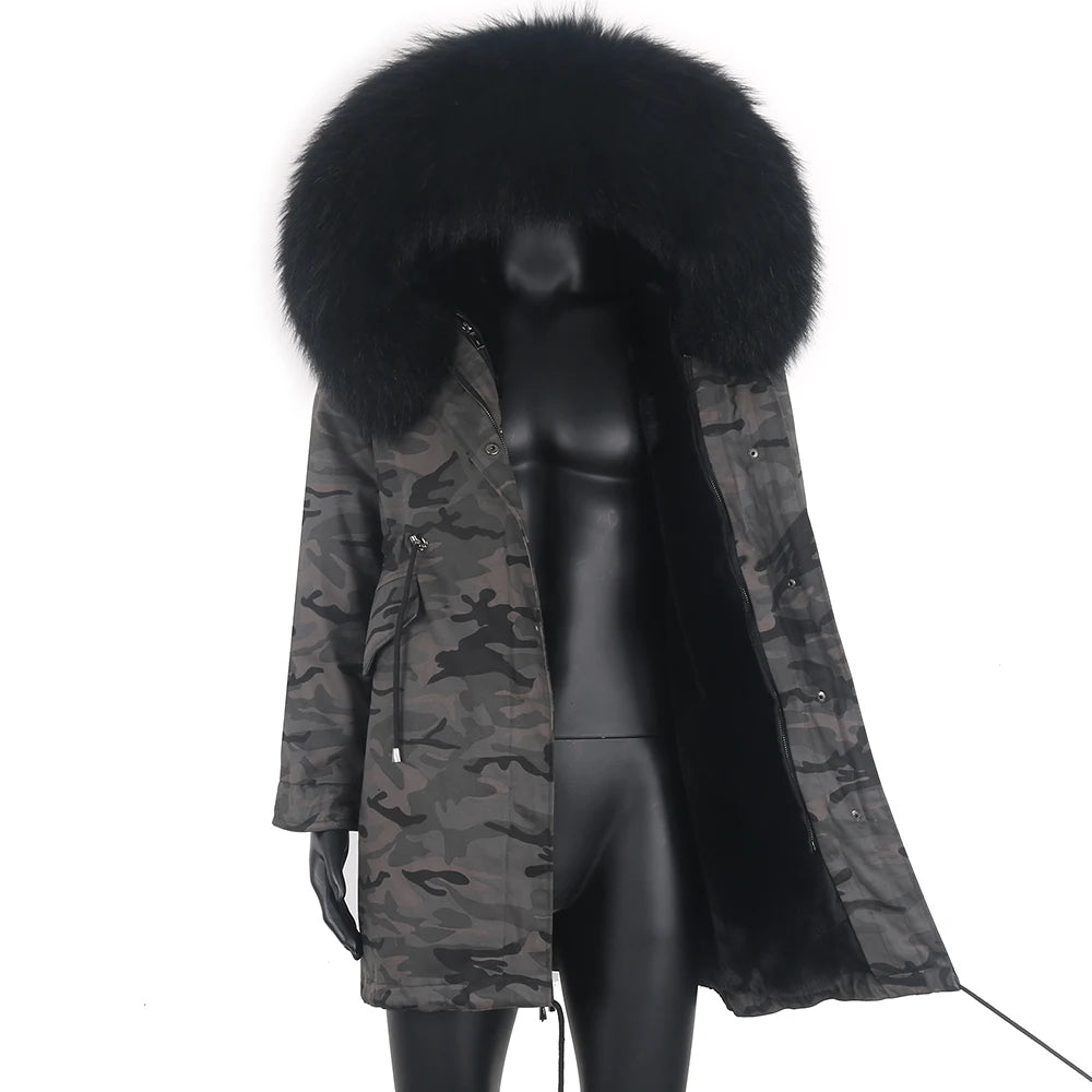 2021 New Winter Men’s Jacket with Removable Faux Rabbit Fur Liner – Casual Parka Coat with Real Raccoon and Fox Fur Collar, Waterproof Outerwear