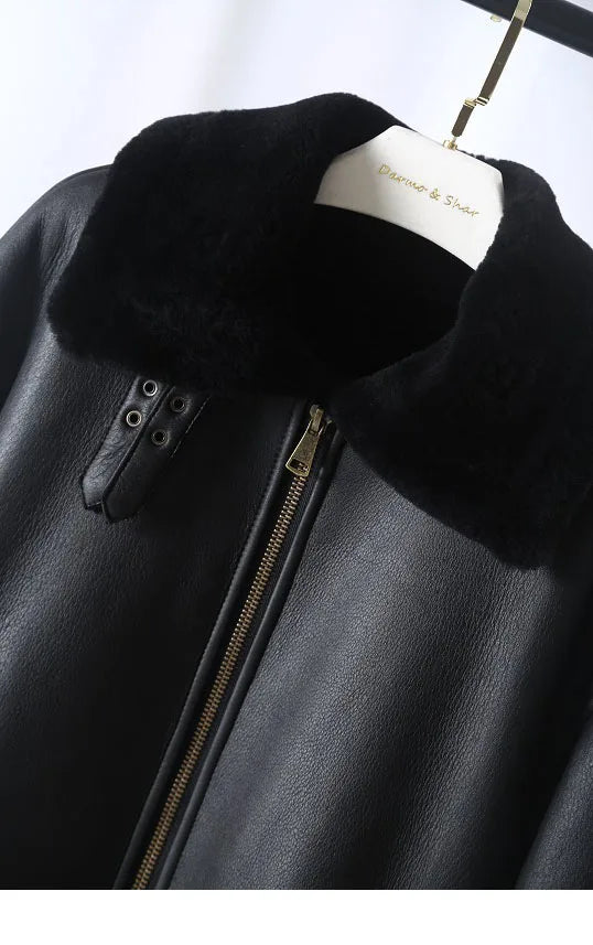 Coat Winter Jacket Women Man Genuine Leather Natural Merino Sheep Fur Outerwear Locomotive Double Faced Fur Real Fur
