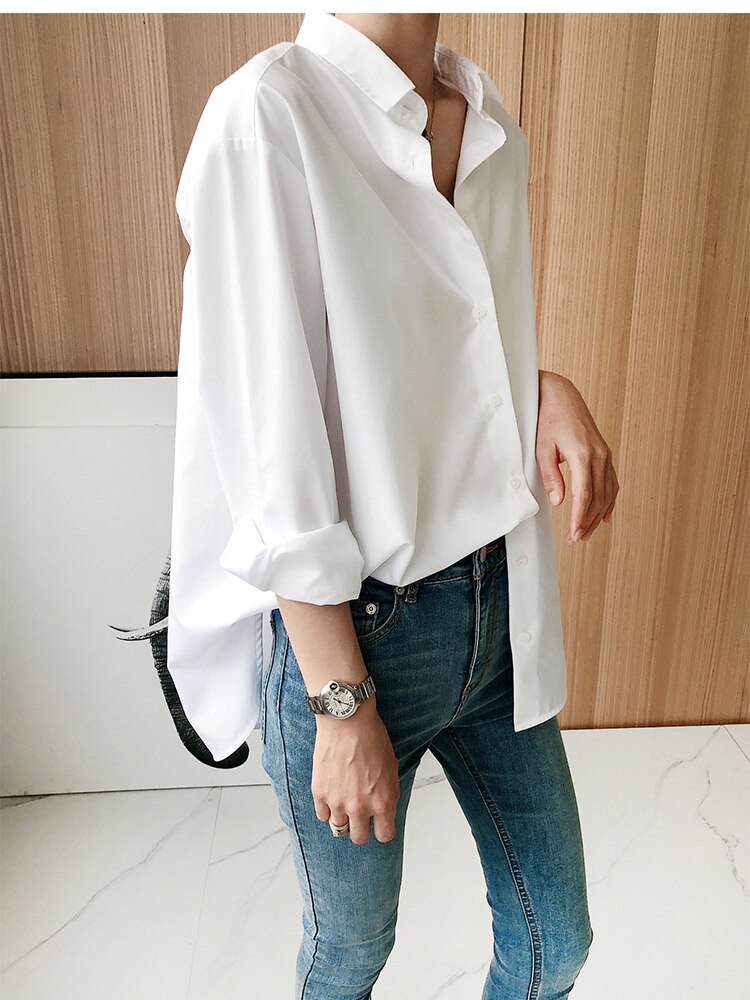 Blouse 100% Cotton Vintage Long Sleeve Office Loose
