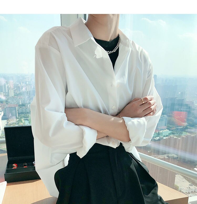 Blouse 100% Cotton Vintage Long Sleeve Office Loose