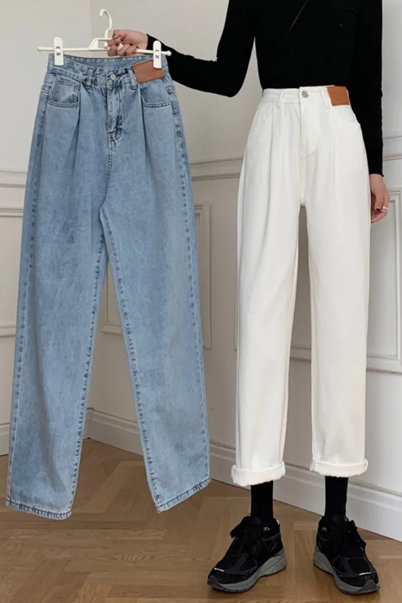Vintage High Waist Straight Jeans for Women Streetwear Loose Female Denim Pants Buttons Zipper Ladies Trousers girls 2021
