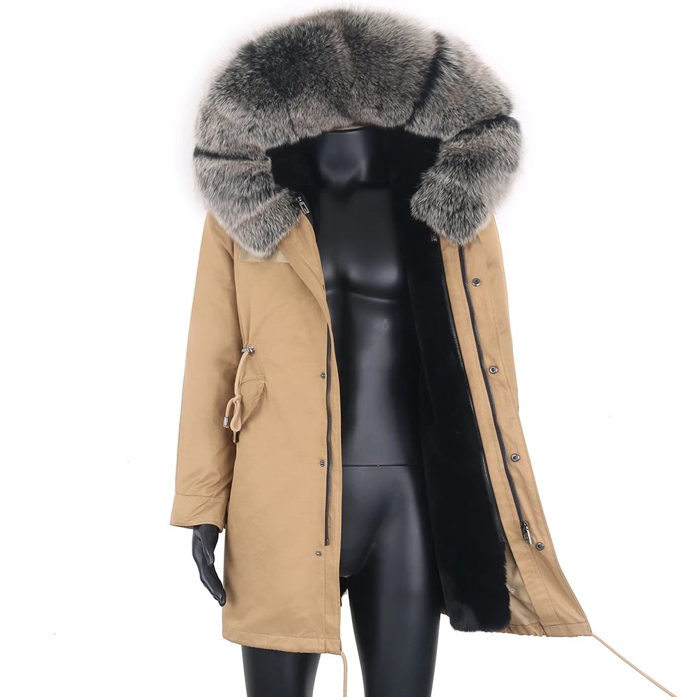 2021 New Winter Men’s Jacket with Removable Faux Rabbit Fur Liner – Casual Parka Coat with Real Raccoon and Fox Fur Collar, Waterproof Outerwear
