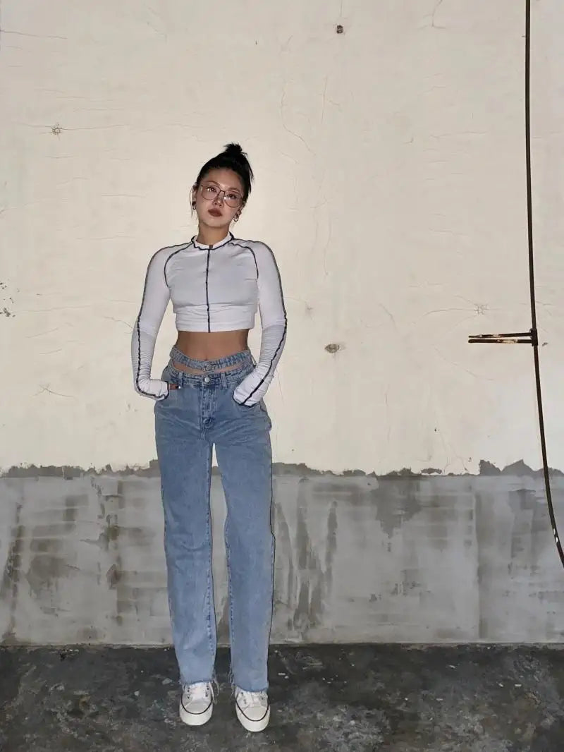 Women High Waist Wide Leg Jean Double Waist Band 'Relaxed' Dad Jeans