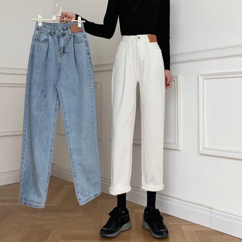 Vintage High Waist Straight Jeans for Women Streetwear Loose Female Denim Pants Buttons Zipper Ladies Trousers girls 2021