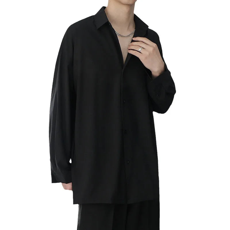 Fashion Korean Solid Long sleeved For Men Shirts Comfortable Blouses Casual Loose non-ironing Classic Single Breasted dk Shirt