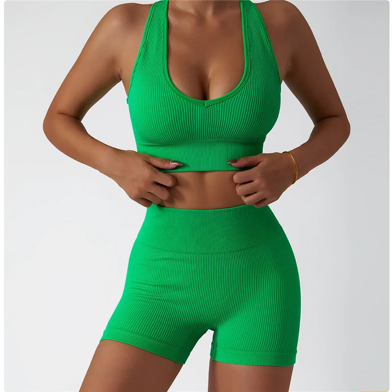 Seamless Yoga Set Outfits Top Sports Bra Shorts 2 Two Piece Set Women Fitness Workout Set Gym Active Wear Clothes for Women