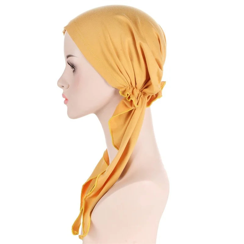 KepaHoo 2022 New Muslim Womens Turban Chemo Hat Head Scarves Solid Color Slip-On Pre-Tied Headwear Bandana Sleep Hair Cover