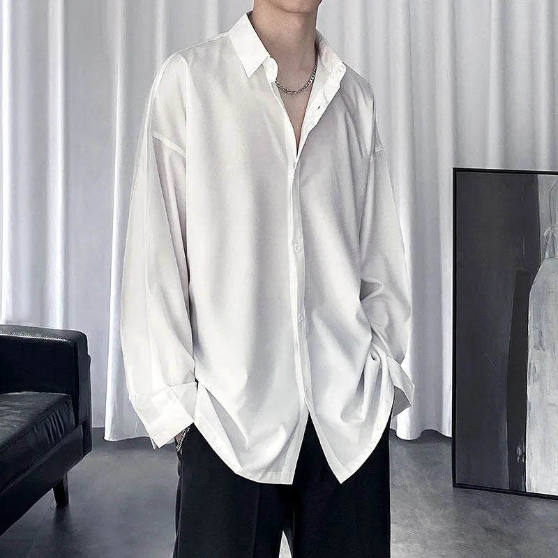 Fashion Korean Solid Long sleeved For Men Shirts Comfortable Blouses Casual Loose non-ironing Classic Single Breasted dk Shirt