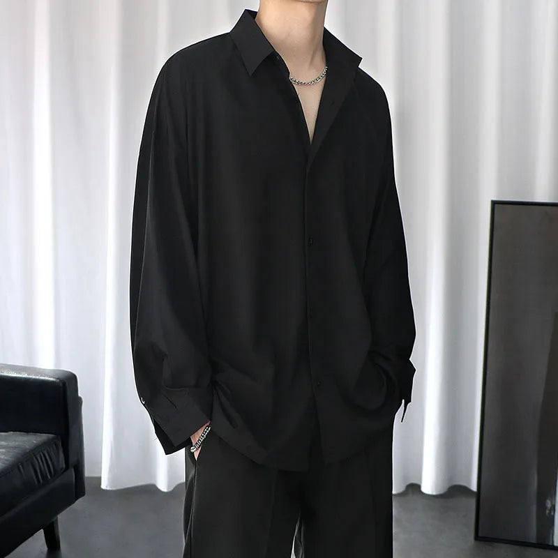 Fashion Korean Solid Long sleeved For Men Shirts Comfortable Blouses Casual Loose non-ironing Classic Single Breasted dk Shirt