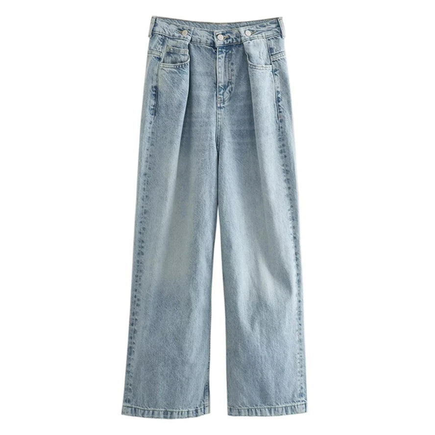 Withered Washed Harem Mommy Jeans Pleated Light Blue Boyfriend Relaxed American Vintage High Street Jeans Women