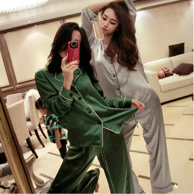 Woman Silk Satin Pajamas Pyjamas Set Sleepwear Pijama Suit Two Piece Female Sleeping Clothes Women's Loungewear