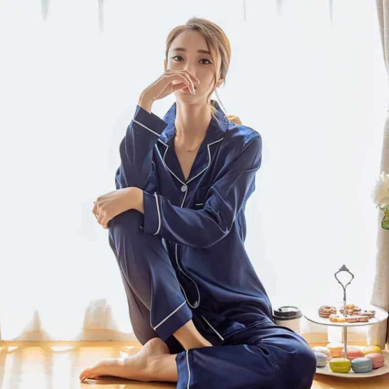 Woman Silk Satin Pajamas Pyjamas Set Sleepwear Pijama Suit Two Piece Female Sleeping Clothes Women's Loungewear