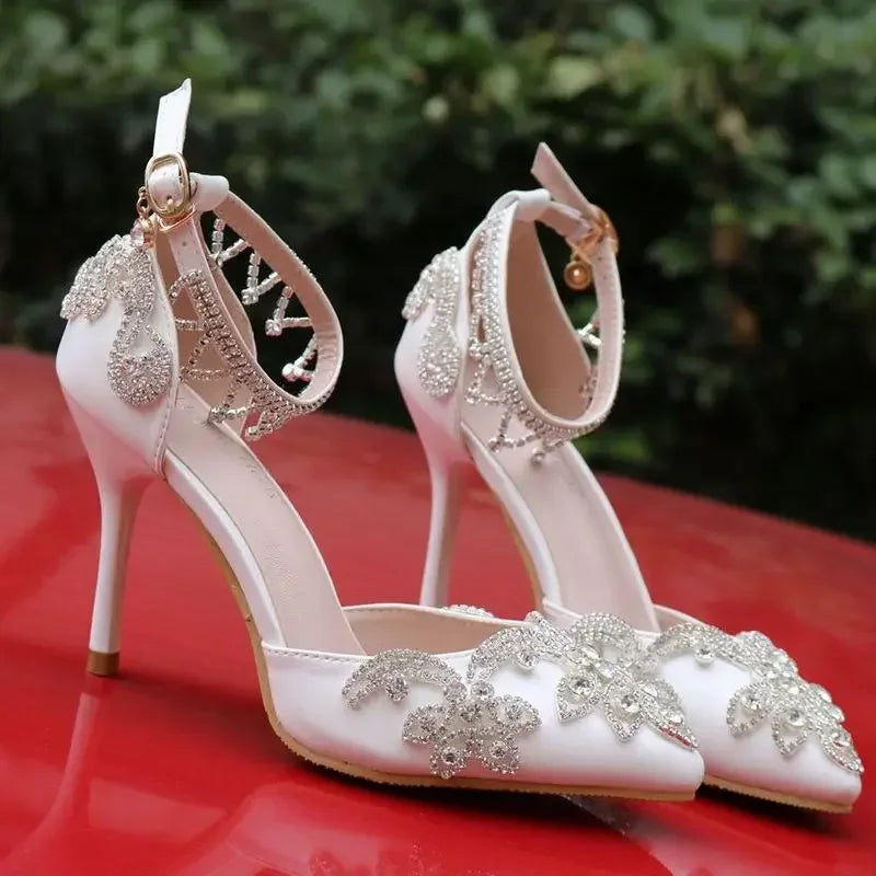 2023 new spring autumn casual Wedges high-heeled shoes women pumps wedding Party banquet PU Rhinestones Buckle Strap 8CM Shallow