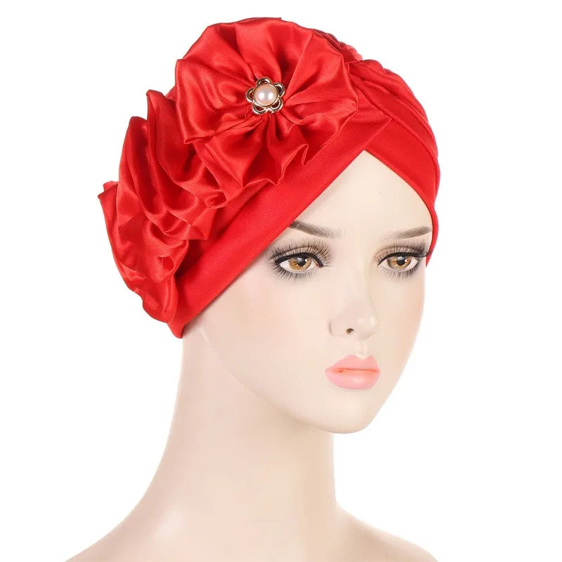 KepaHoo Women Turban Cotton Top Knot Flower Decor Headwrap Muslim Ladies Hair Cover Beanie Islamic Scarf Turban Caps Indian Cap