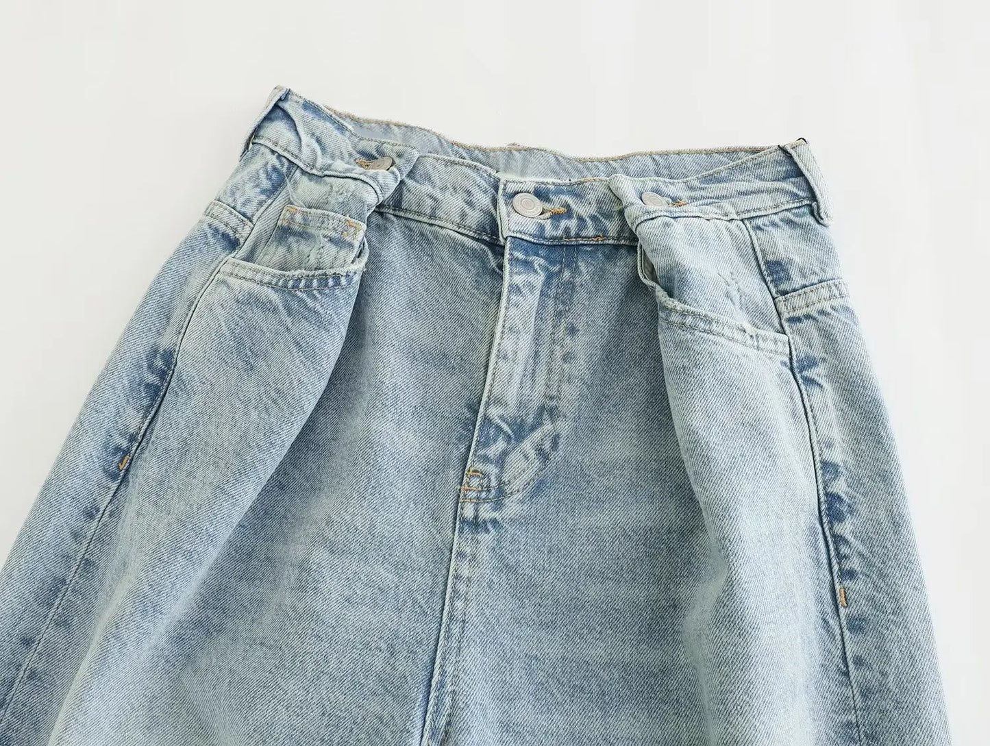 Withered Washed Harem Mommy Jeans Pleated Light Blue Boyfriend Relaxed American Vintage High Street Jeans Women