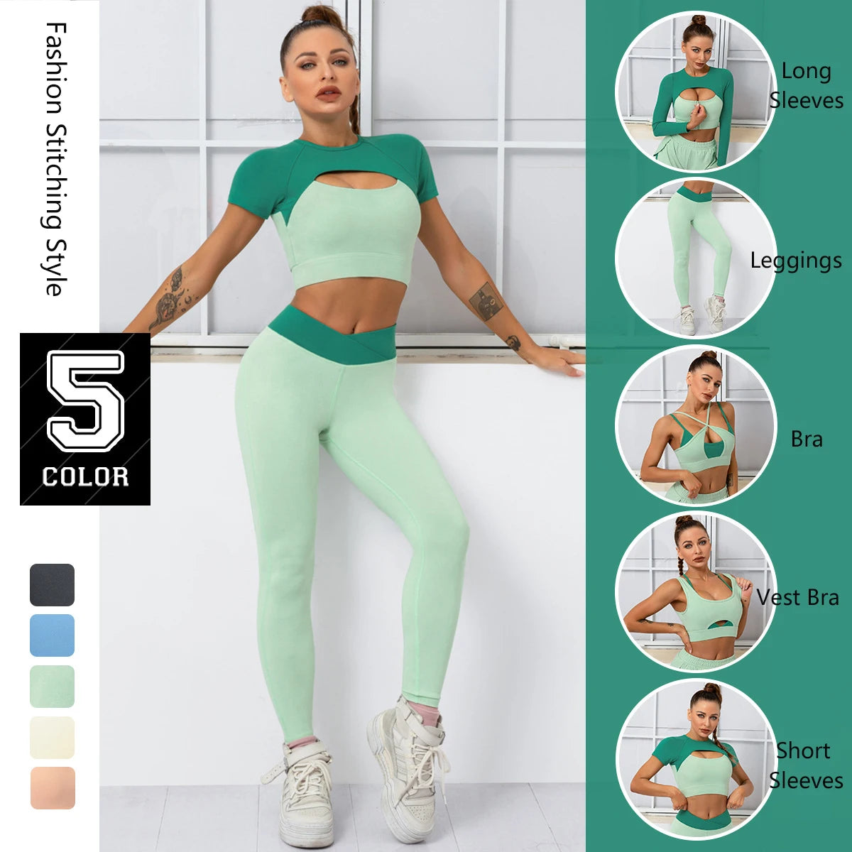 PatchWork Yoga Sets 2022 High Quality Crop Top Running Waist Shirt Workout Bra Cropped Wear Sports Gym Legging Set