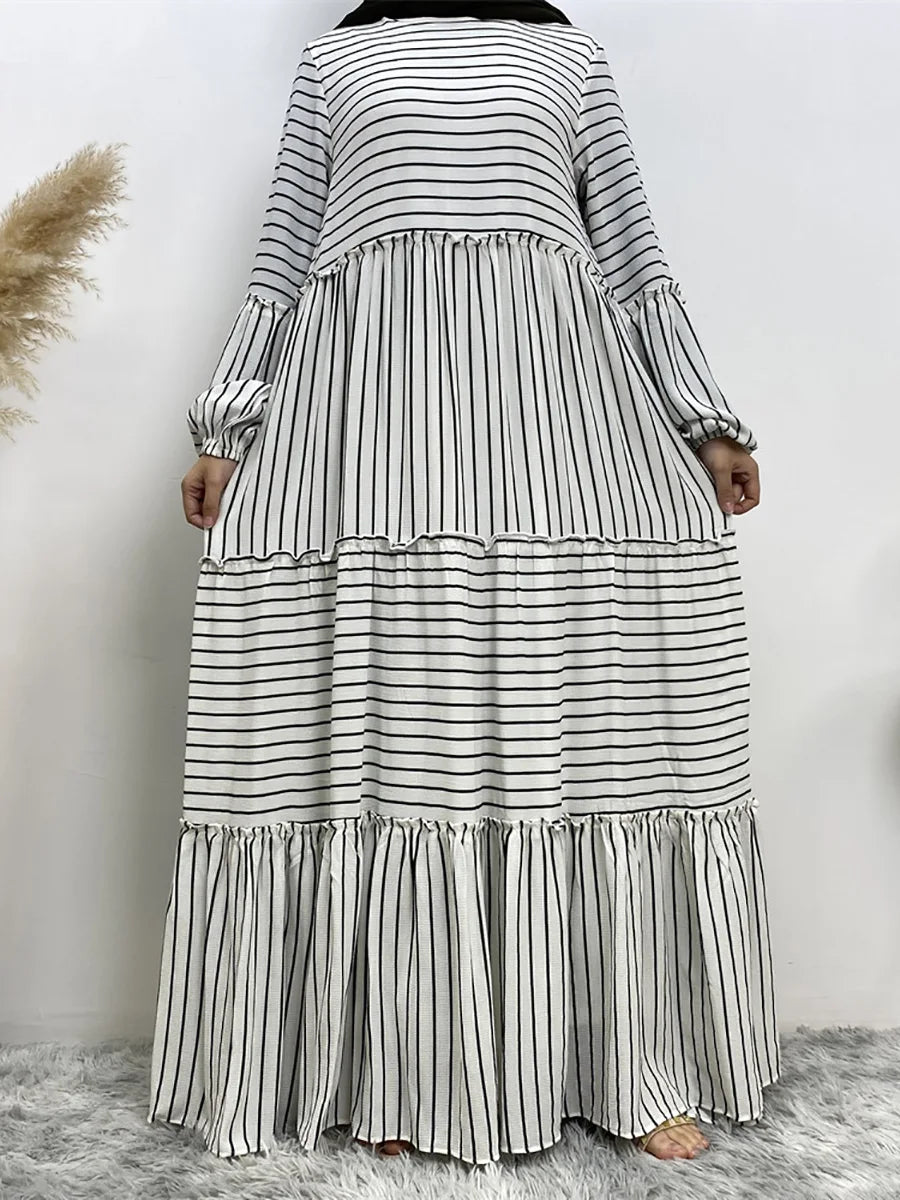Middle East Muslim fashion new women's loose dress Turkey Dubai printed striped large swing robes Islamic women elegant maxi dre