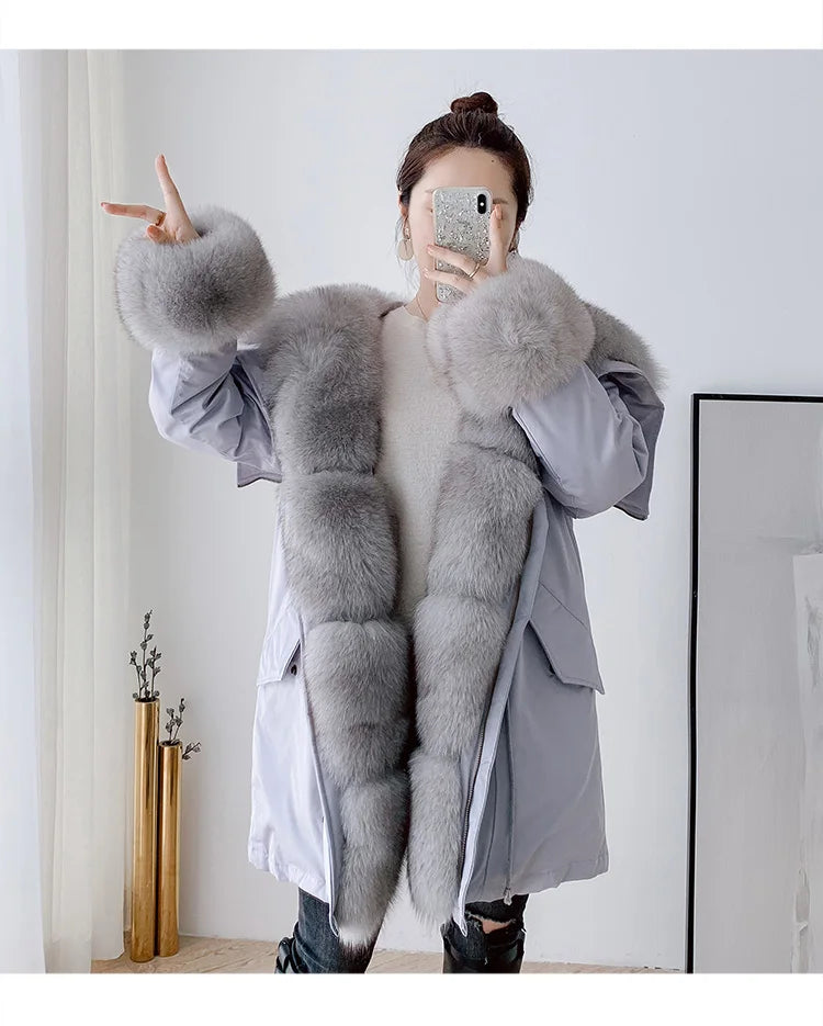 2024 New Warm Waterproof Long Parka Winter Jacket Women Real Fur Coat Natural Fox Fur Collar Hood Warm Streetwear Detachable