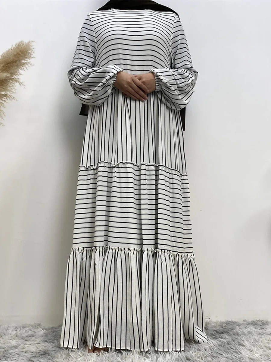 Middle East Muslim fashion new women's loose dress Turkey Dubai printed striped large swing robes Islamic women elegant maxi dre