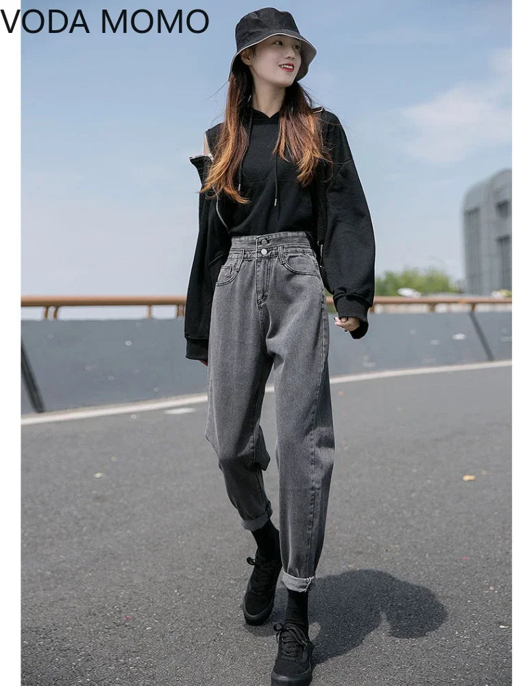 spring 2022 womens fashion high waist Women's harem jeans baggy loose woman denim capris Pants jean mom jeans trousers