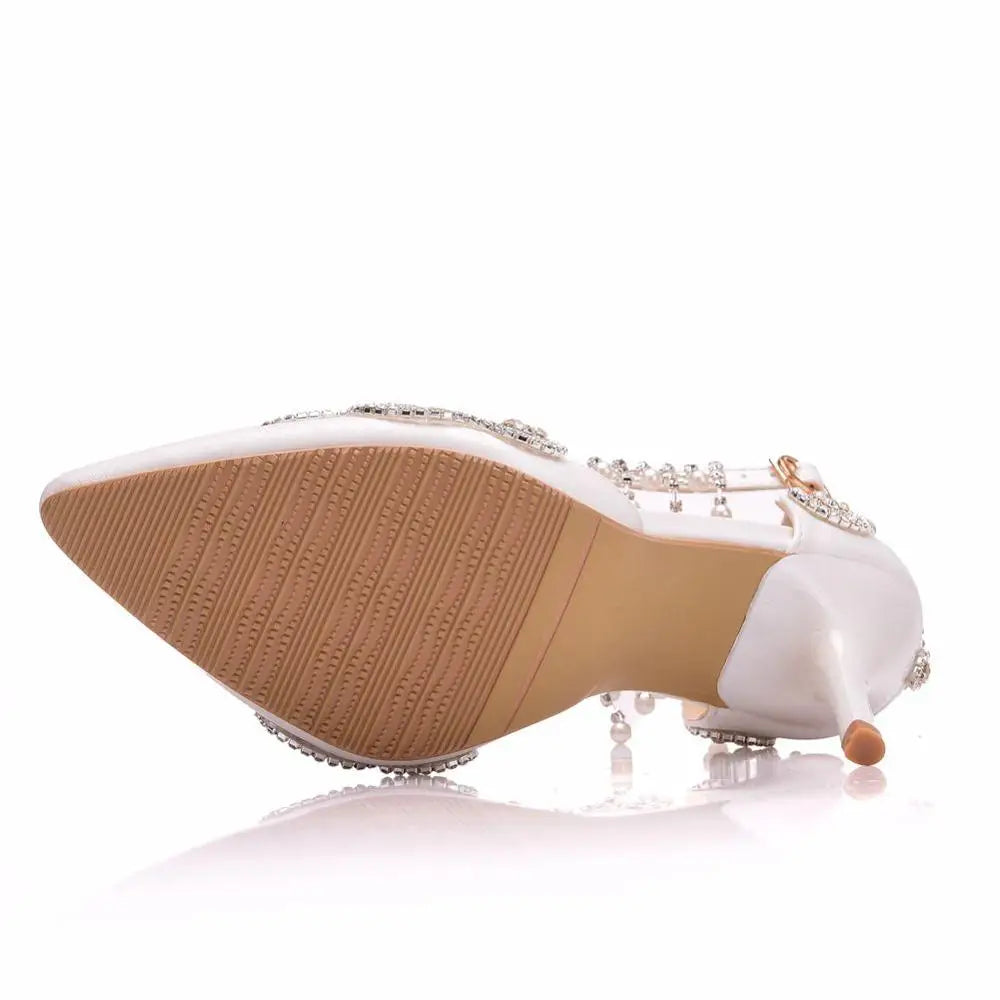 Crystal Queen Women Shoes High Heels Wedding White Diamond Glittering Evening Dress Bride Sandals