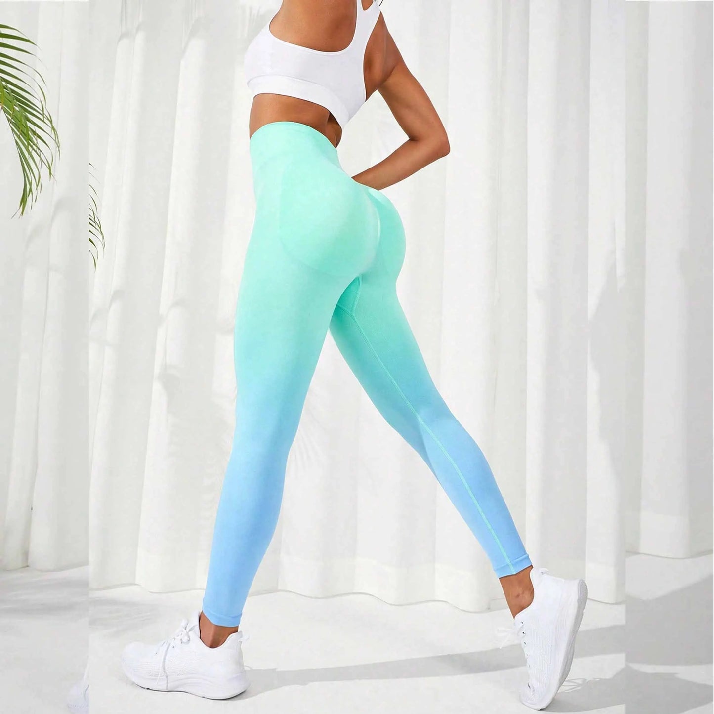 High Waist Leggings Fitness Running Yoga Pants Energy Gym Girl Leggins Gradient Green Sport Pants for Fitness Women