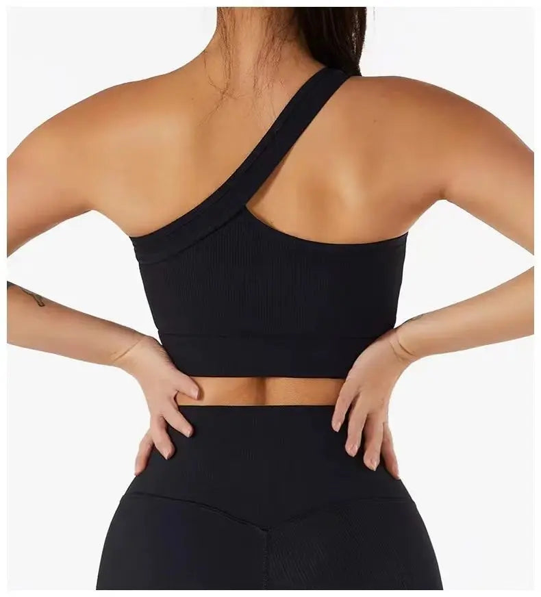 Diagonal Shoulder Yoga Tops Women Beautiful Back Sportswear Outwear Sexy Irregular Off Shoulder Strap Tank Top