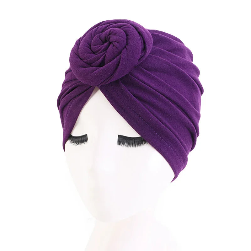 New Women Stretch Turban Hat Bohemian Style Head Wrap Knot Turban Muslim Ladies Hair Cover Beanie Headwraps India Hat Chemo cap