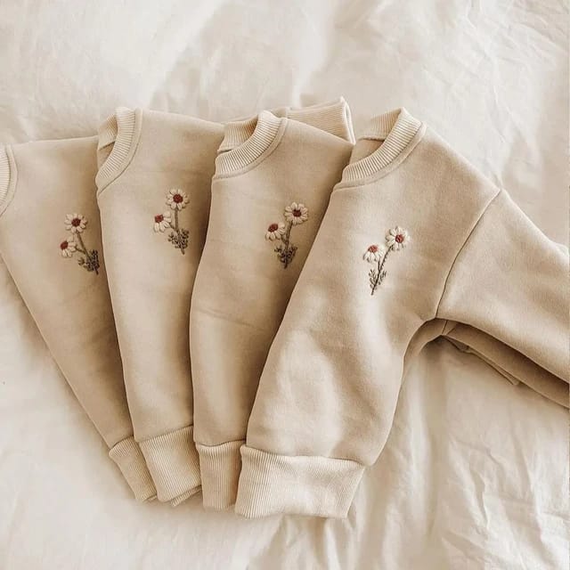 Flower Fleece Winter Set for Baby Girls – Warm Tracksuit with Pullover Sweatshirt and Pants