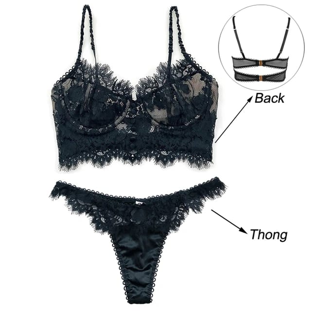 Sexy French Bra Ultra Thin Lace Flower Embroidery Bralette Bra Push up Eyelash