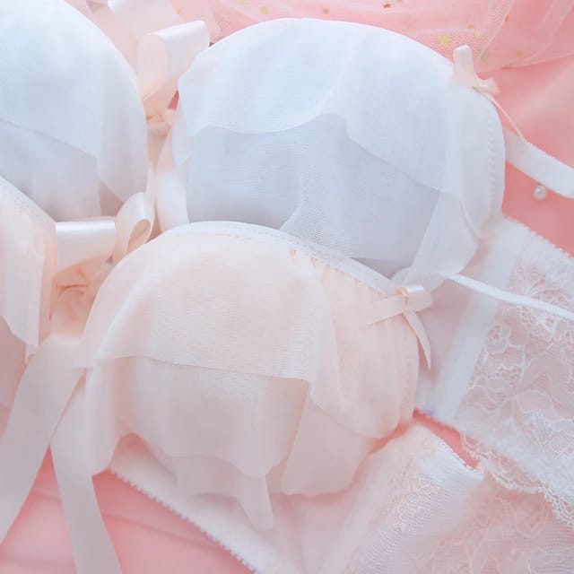 Fairy Pink Ruffled Bra & Panties Set – Kawaii Lolita Lingerie by Ulady