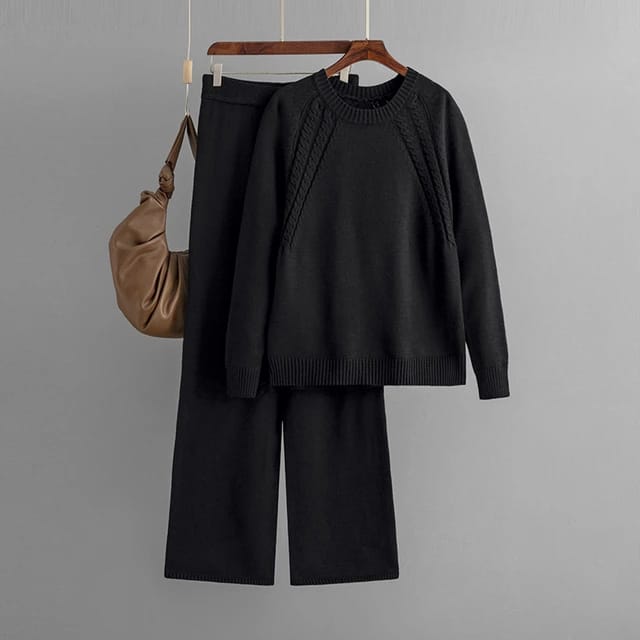Winter Elegance Knitwear Set | Pullover Sweater + Wide Leg Pants | Office Lady Fashion