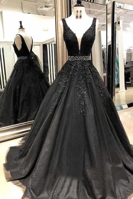 2023 Black Color Wedding Dress With Trian Sexy V-neck Bridal Dress Backless Ball Gown Luxury Vestido De Noiva