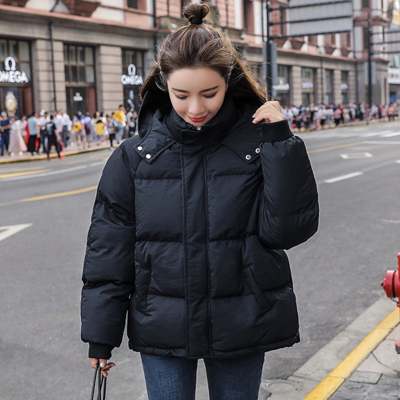 Hooded Cotton Padded Short Coat Thick Loose Parkas Outwear Overcoat