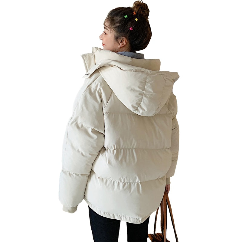 Hooded Cotton Padded Short Coat Thick Loose Parkas Outwear Overcoat