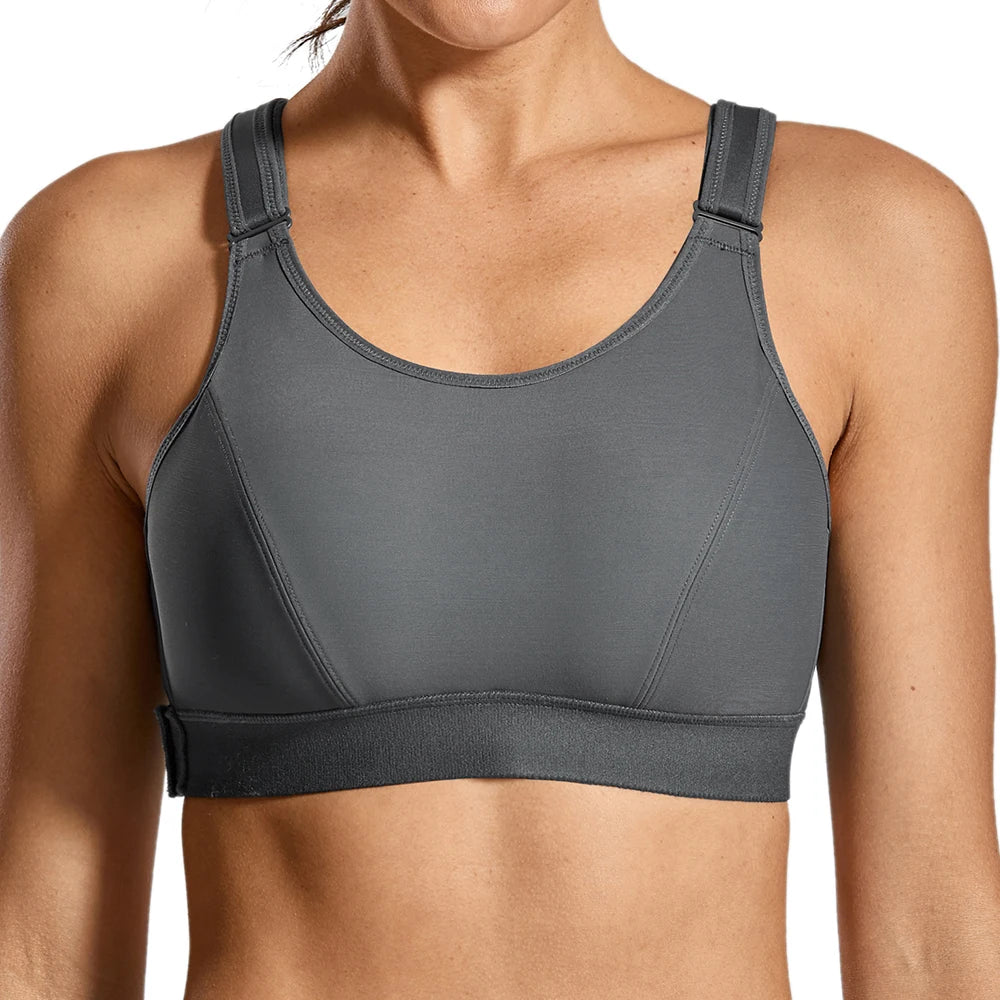 Color Stone Grey Plus Size Woman Sports Top For Fitness Bra Push Up Yoga Croptops Front Adjustable Wirefree Vests Gym High Impact Full Support
