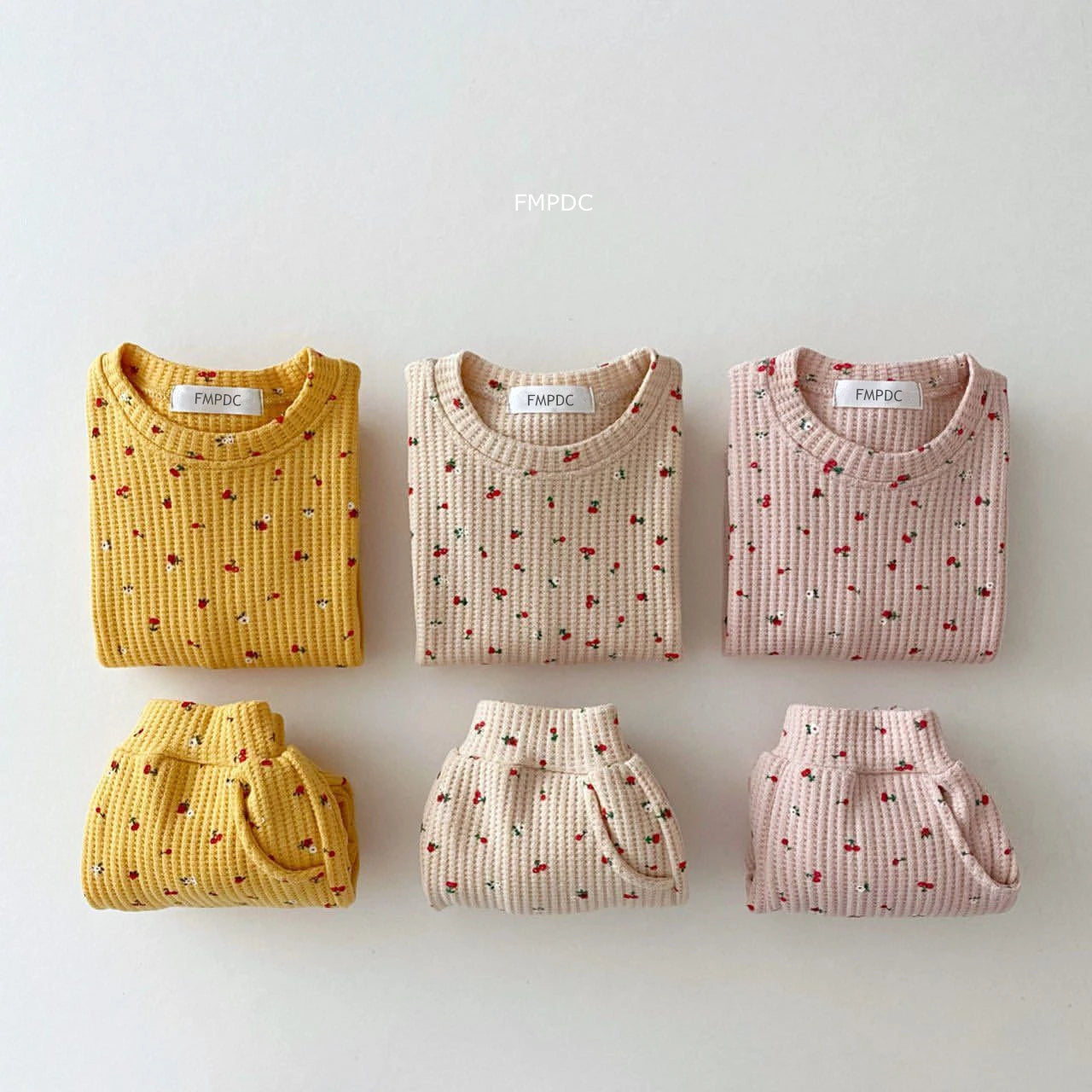 Toddler Waffle Cotton Fruit Print Sweatshirt and Pants Set - 2pcs Boys Suit or Baby Girl Outfit