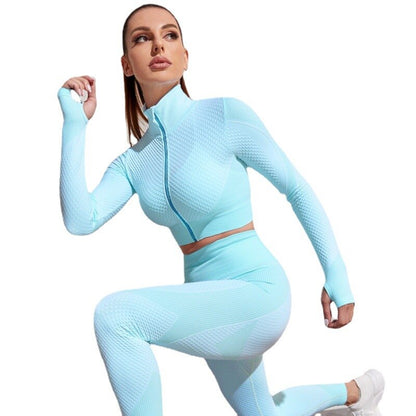 Women's Yoga Set - Quick-Drying Long-Sleeved Trouser Suit for Sports and Summer Comfort