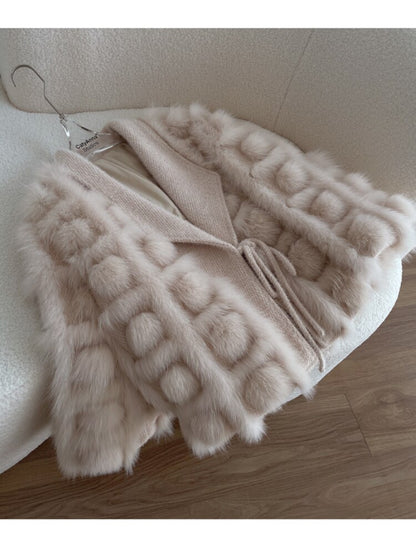 Luxurious Winter Women's Knitted Cardigan Jacket with Real Fox Fur