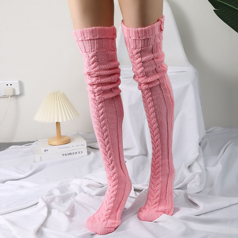 Knit Over Knee Stockings Winter Extended Woolen Solid Color