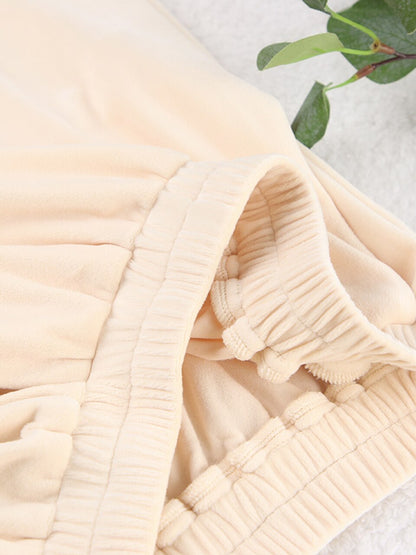 Women's Casual Knitted Pajama Set - Apricot 2-Piece Sleepwear for Winter